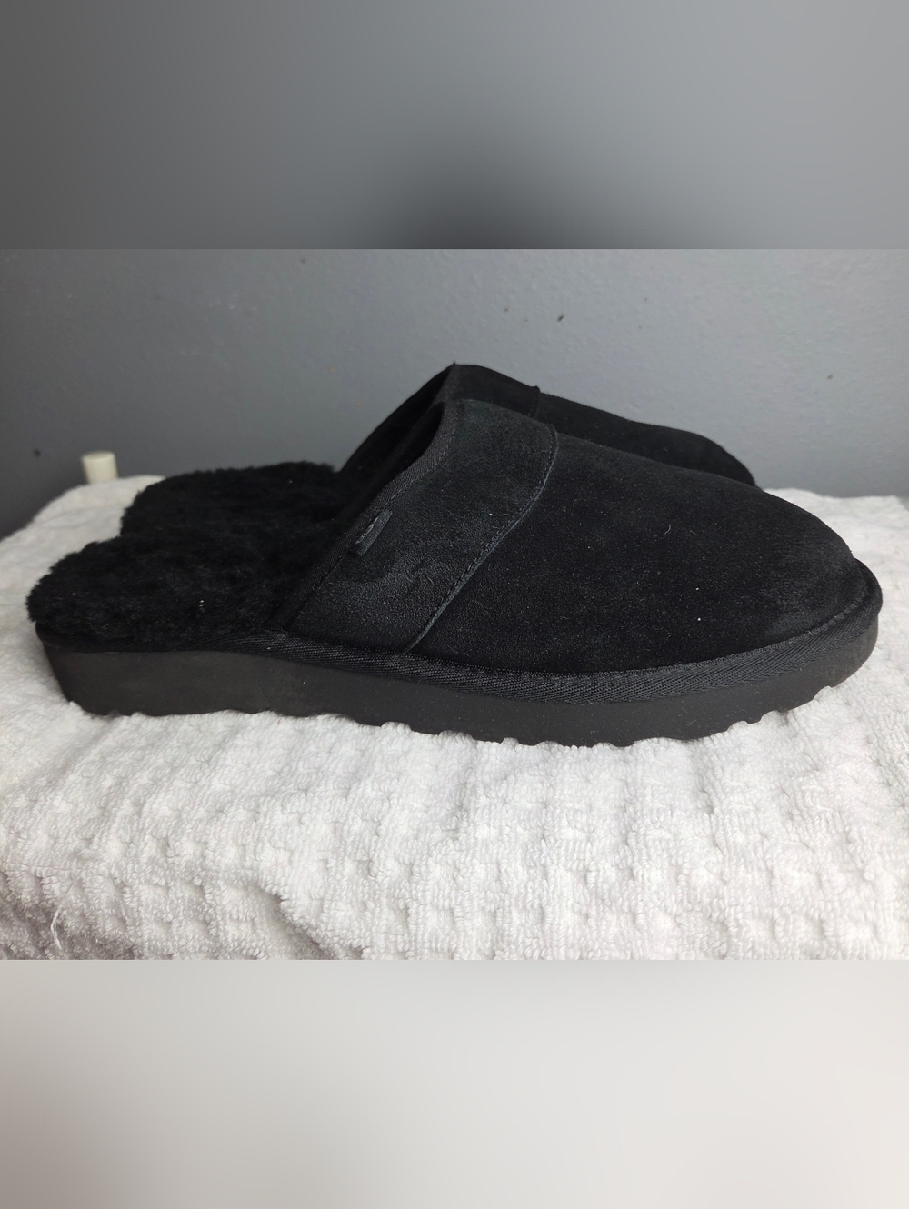 UGG Black Suede Slip-On Indoor Slippers